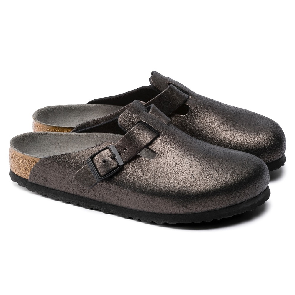 Birkenstock Silver and Black Mules Ergonomic Slip-On Clogs
